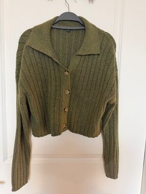 Olive Ribbed Button-Front Women's Sweater